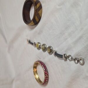 Bracelet Bundle Including Vintage Wooden and Gold-Tone Bracelet